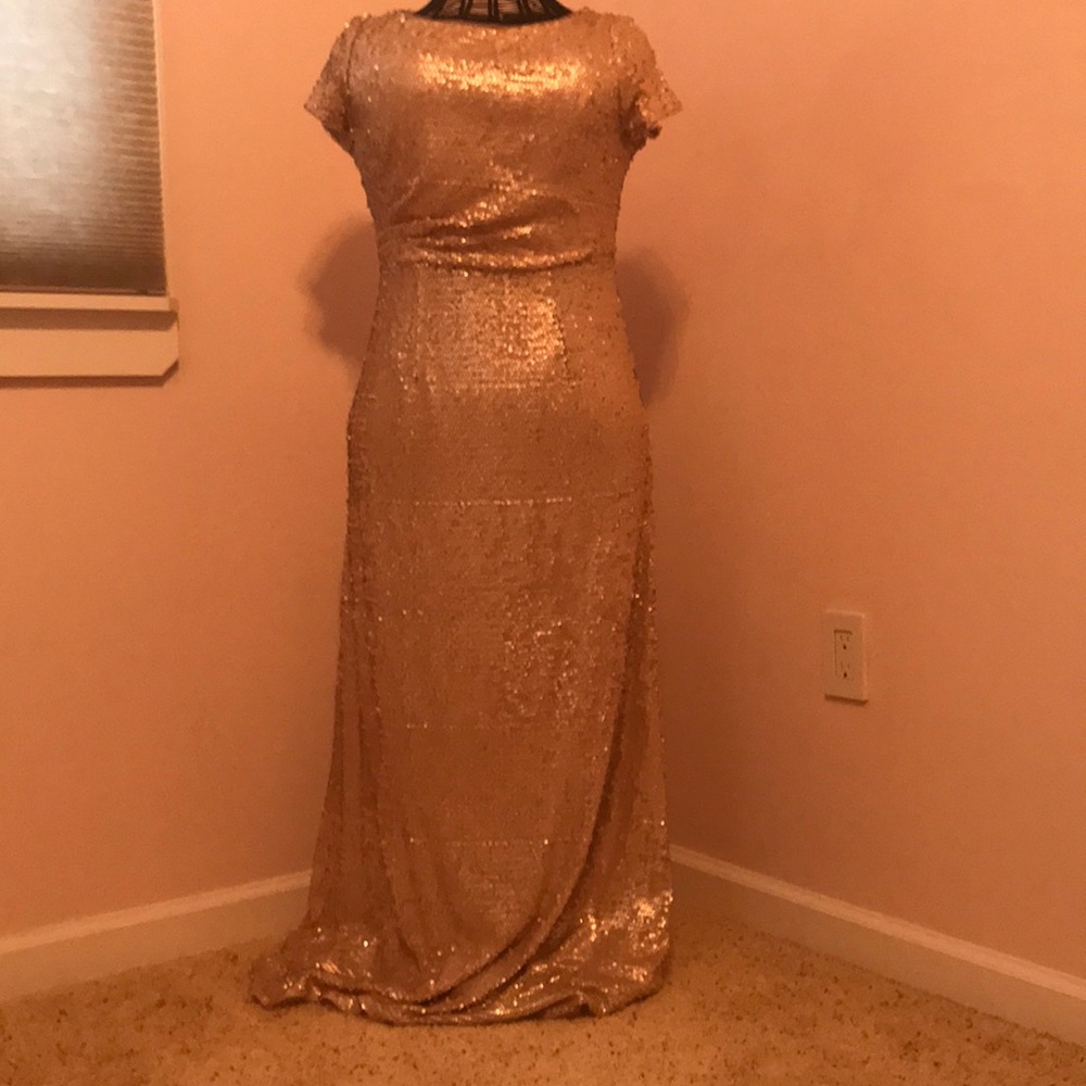 Rose gold floor length Adrianna Papell Dress